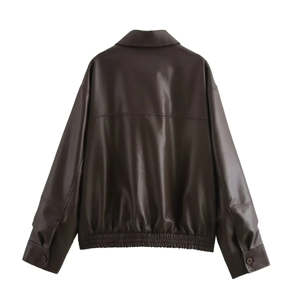 PB ZA Autumn/Winter Product Womens Mid to Long Length Leather Pilot Jacket Leather Coat 250122