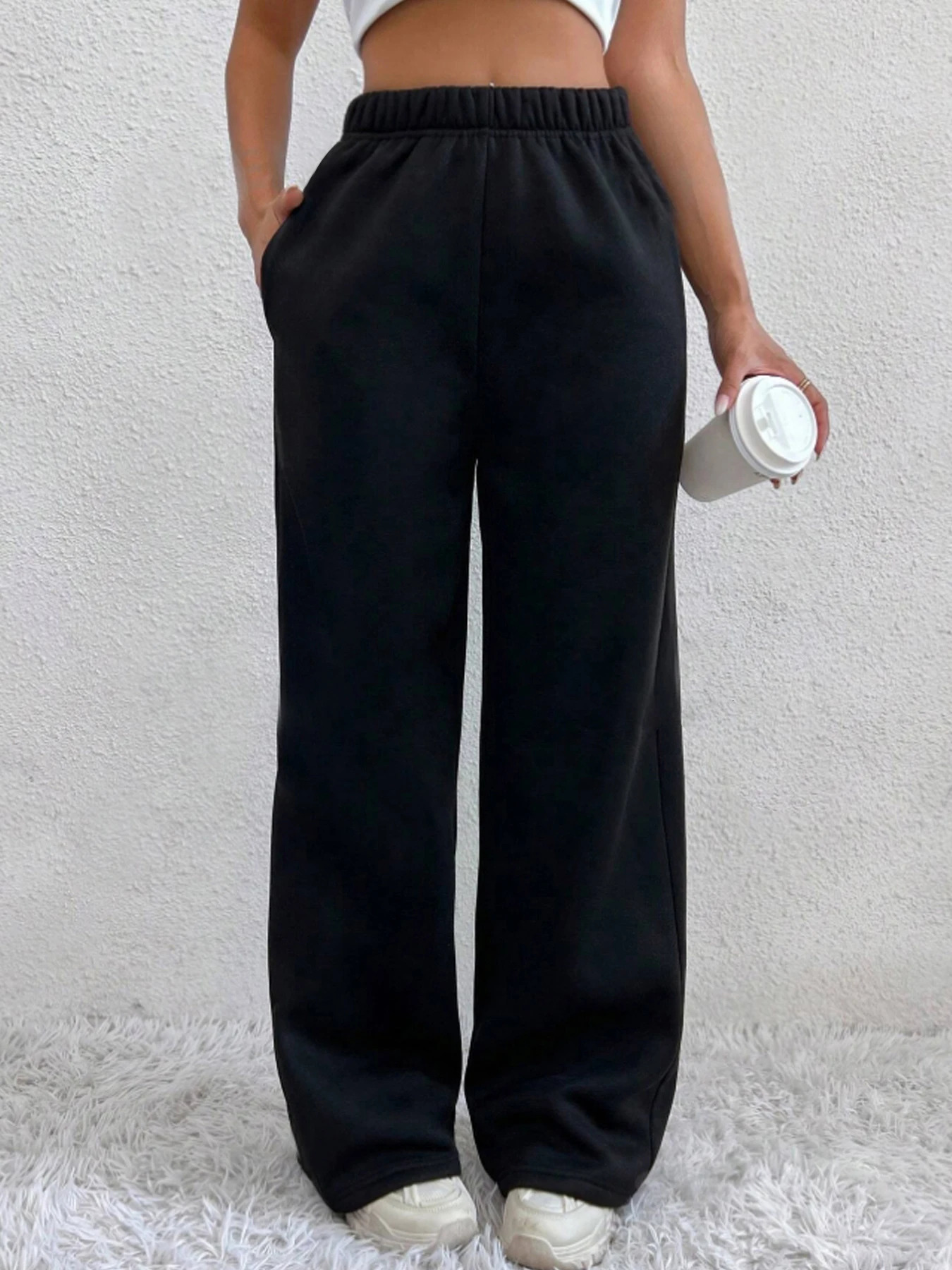 Autumn And Winter Womens Warm Pants Fleece Lined High Waist Casual Style Daily Wear With Pockets Jogging Sweatpants 250122