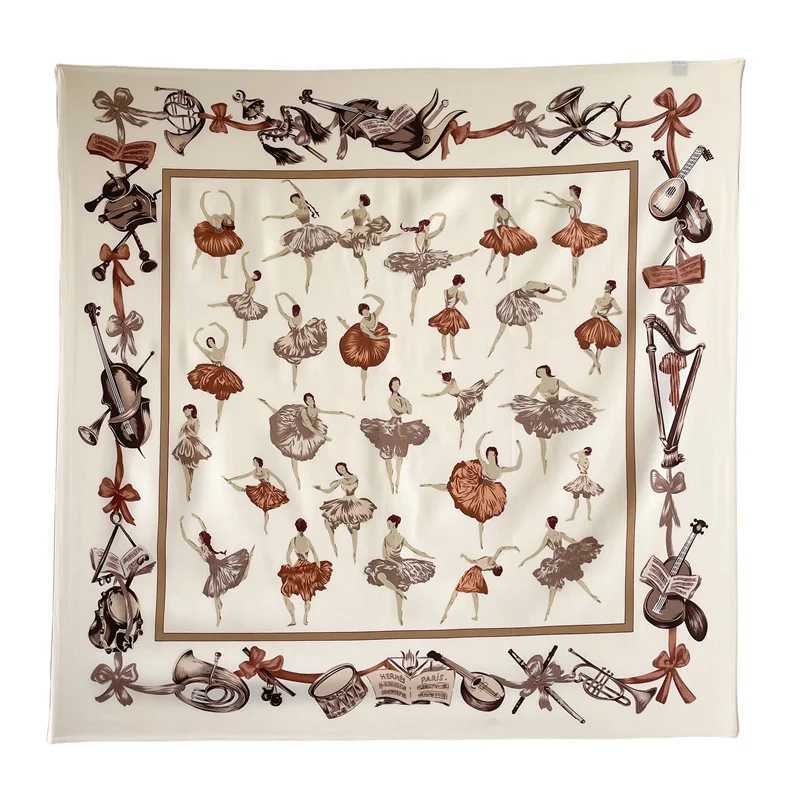 La Scarf Ballet Girl Print Designer New Large Square Scarves 90cm Thin Twill Silk Shl Headscarf Luxury Brand 2024 Fashion W250118