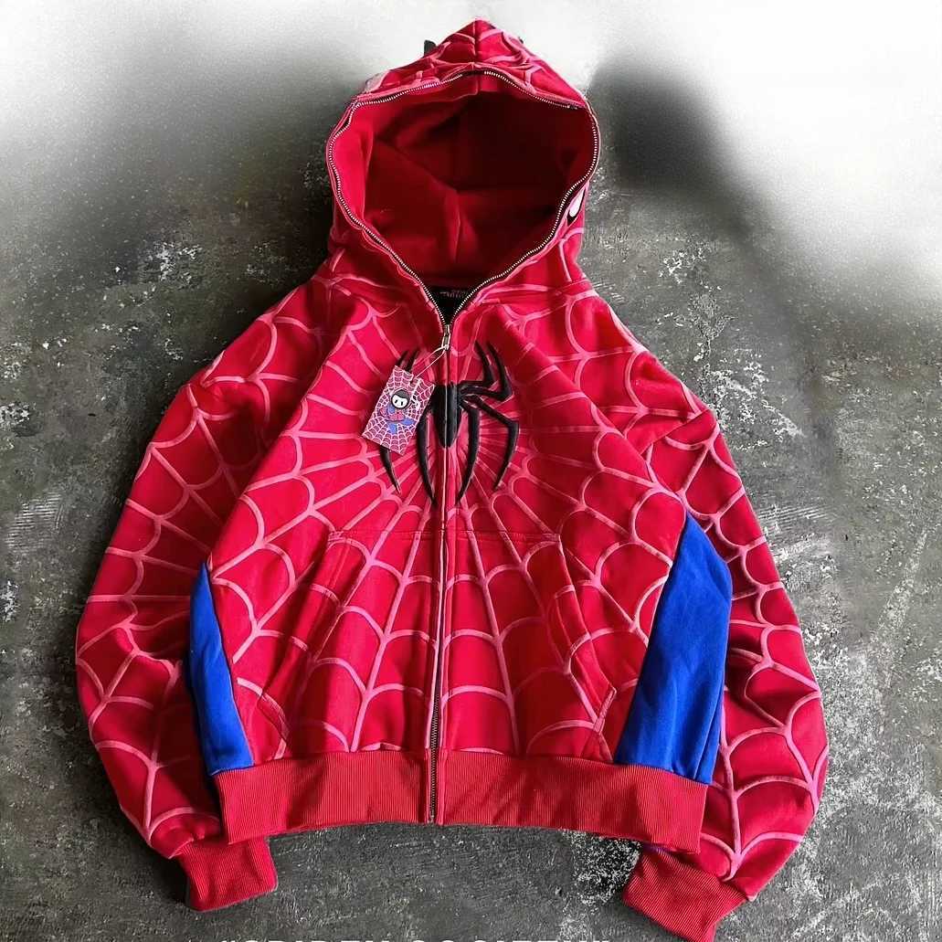 Strtwear Anime Cartoon Character Graphic Embroidery Zipper Sweatshirt Harajuku Gothic Oversized Hoodie Autumn Jacket Men Women W250117