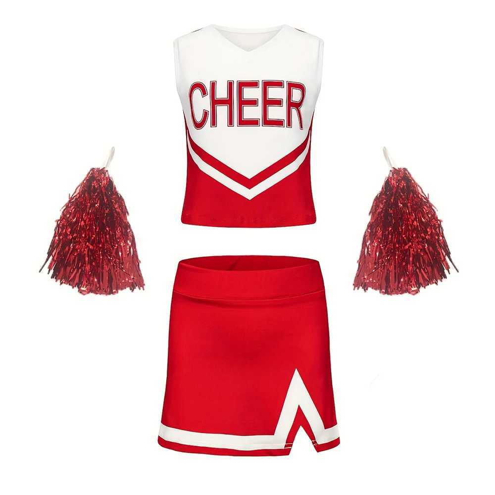 Cheerleader Costume Girl Kids Cheerleading Costumes Dance Uniform Cheerlead Outfit Sleeveless Crop Top Skirt School DancewearW250121