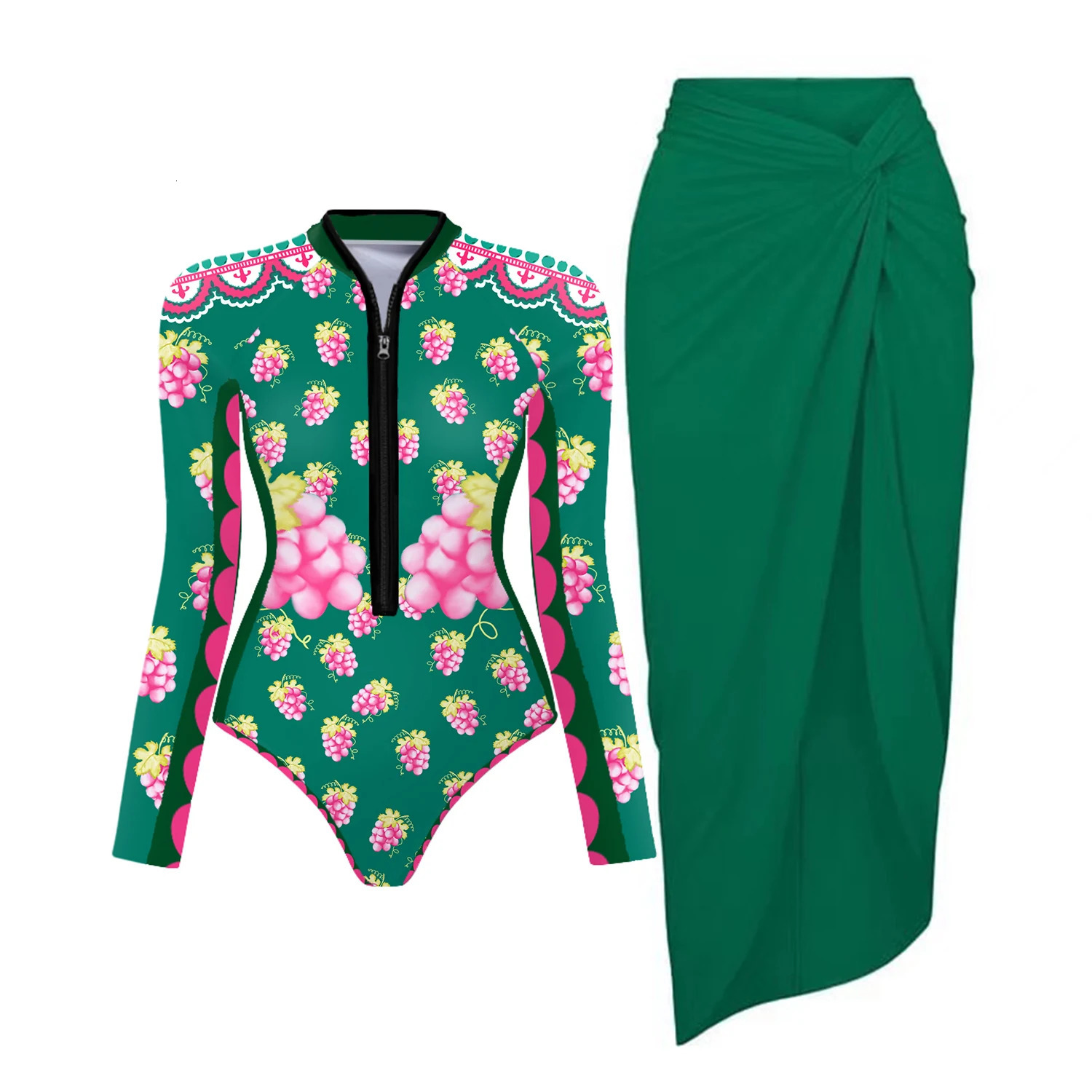 Black and printed long sleeved swimsuit with lid sexy swimsuit womens surfing swimsuit weight loss swimsuit 250118