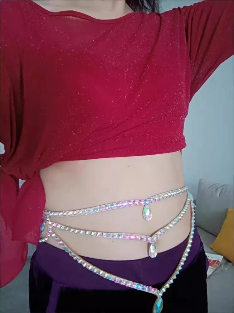 Sparkle Belly Dance Waist Chain Belt Shine Layered Rhinestone Body Belly Dance Jewelry Accessories Chain Adjusyable for Women 250117