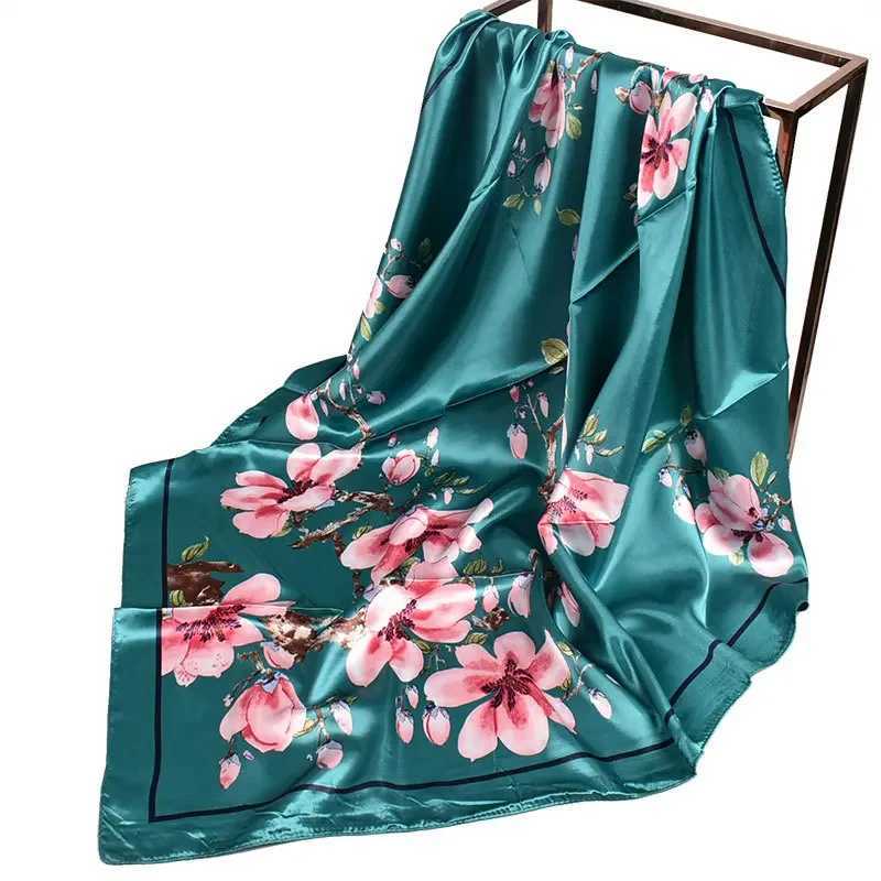 Silk Shl Square Scarf For Women Print Headband Foulard Satin Hijab Hair Bands Neckerchief Female Head Wrs Bandana W250118