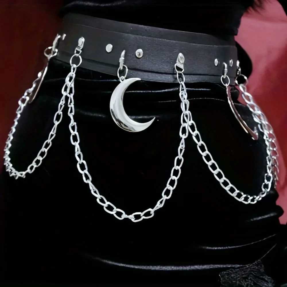 Witches vegan leather statement belt Moon Heart Circle chain belt goth rock Vintage Waistband For Women Girls W250120