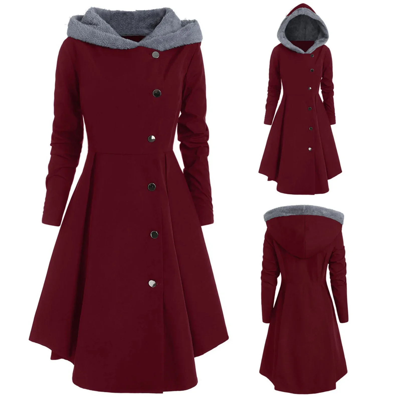 2024 Halloween Woolen Jacket Christmas Elegant Windbreaker Womens MediumLength Hooded Wool Coat 250110