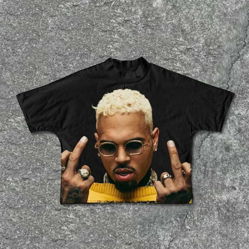 Fashion rapper graphic printing casual cut T-shirt mens Y2K summer short sleeved retro oversized T-shirt womens top W250117