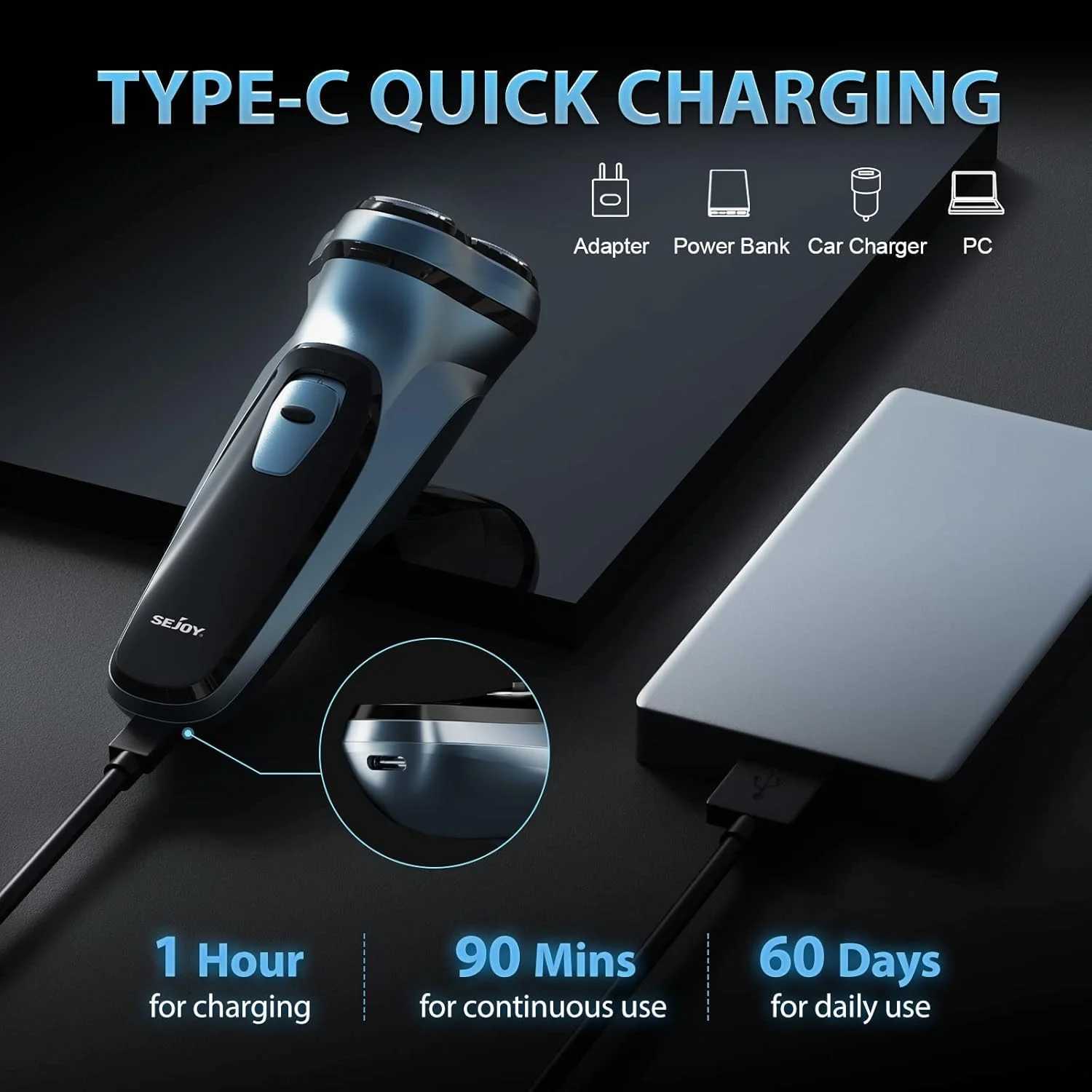 Sejoy Electric Razor for Men Rechargeable Electric Razor Shaving Manes Mens Electric ShaversW250117