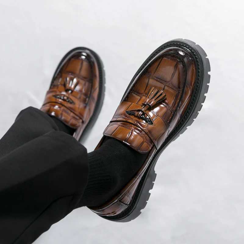 Business Tassel Loafers Shoes Slip Casual Thick Bottom Leather Black Dress Party Shoes Boat Loafers For Man FiXJ250118