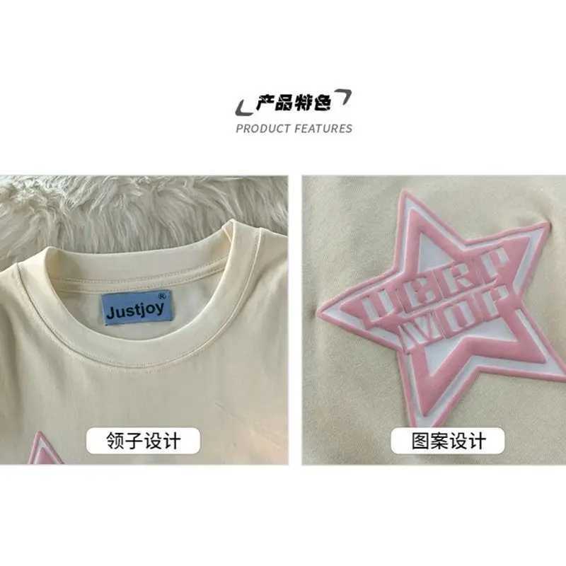 Y2k American retro hip-hop mens and womens trend and personalized splicing work round neck short sleeved casual T-shirt W250117