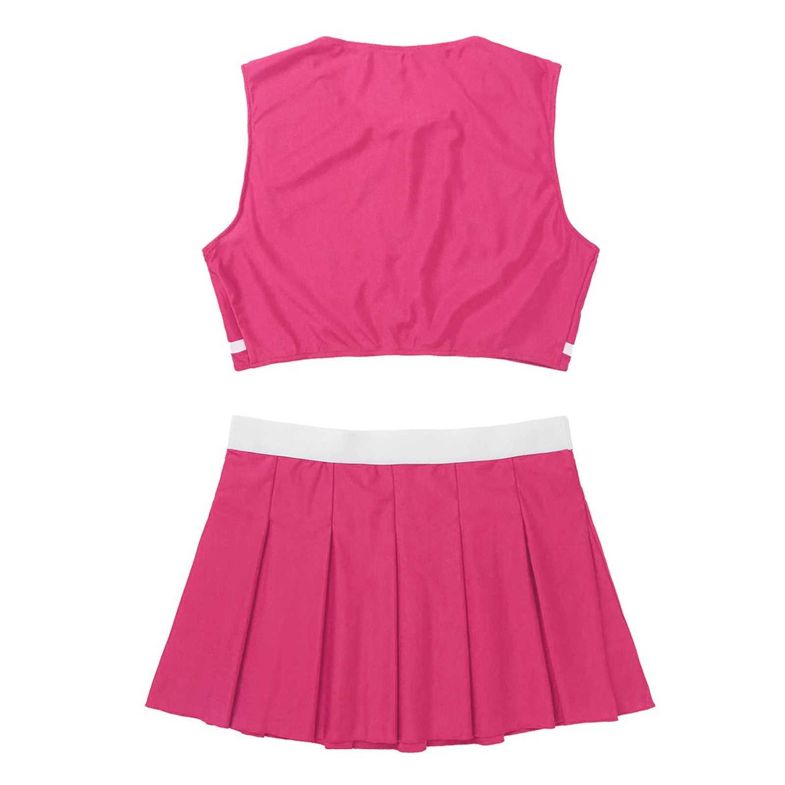 2Pcs Women School Girls Cheerleading Uniforms Set DADDY Printed Cheerleader Costume Sleeveless Crop Top with Mini Pleated SkirtW250121