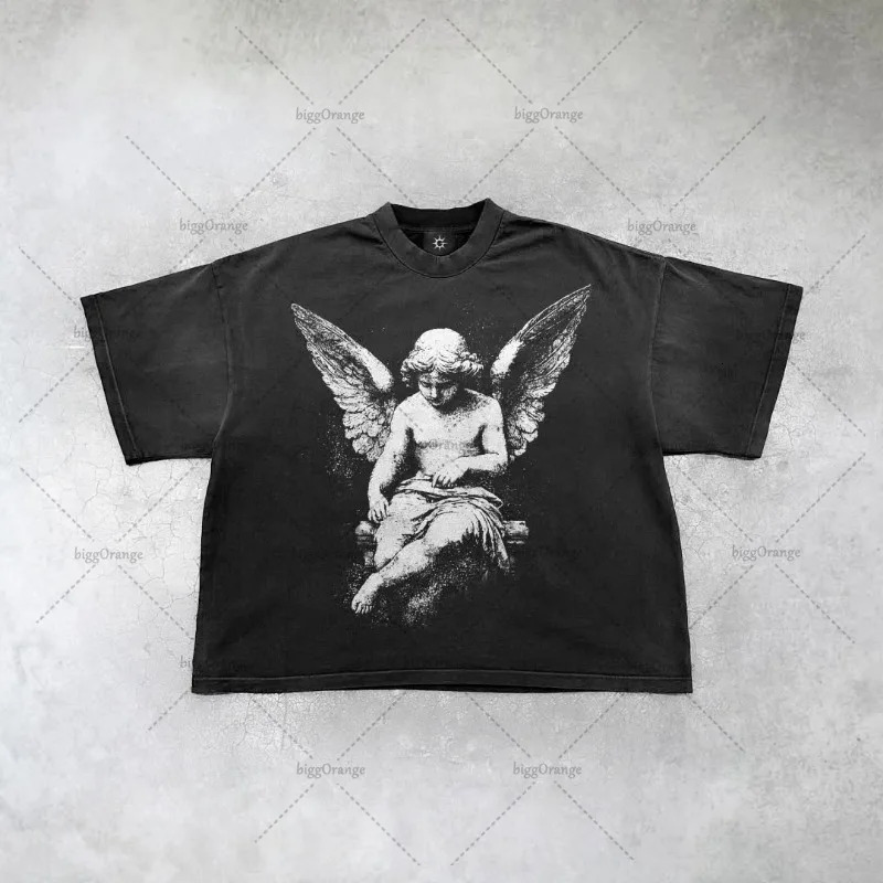 Gothic Punk Harajuku Retro Graphic Top Y2K Streetwear Anime Print Oversized TShirt Men Fashion Cotton Casual Short Sleeve 250122