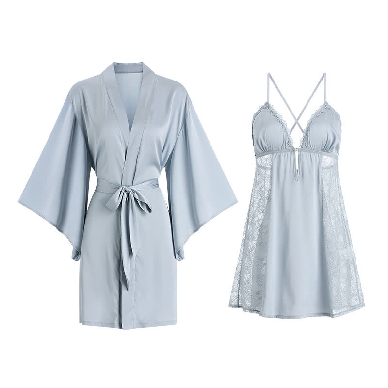 New hot-selling sexy temptation lace halter V-neck suspender skirt strap robe comfortable loungewear set