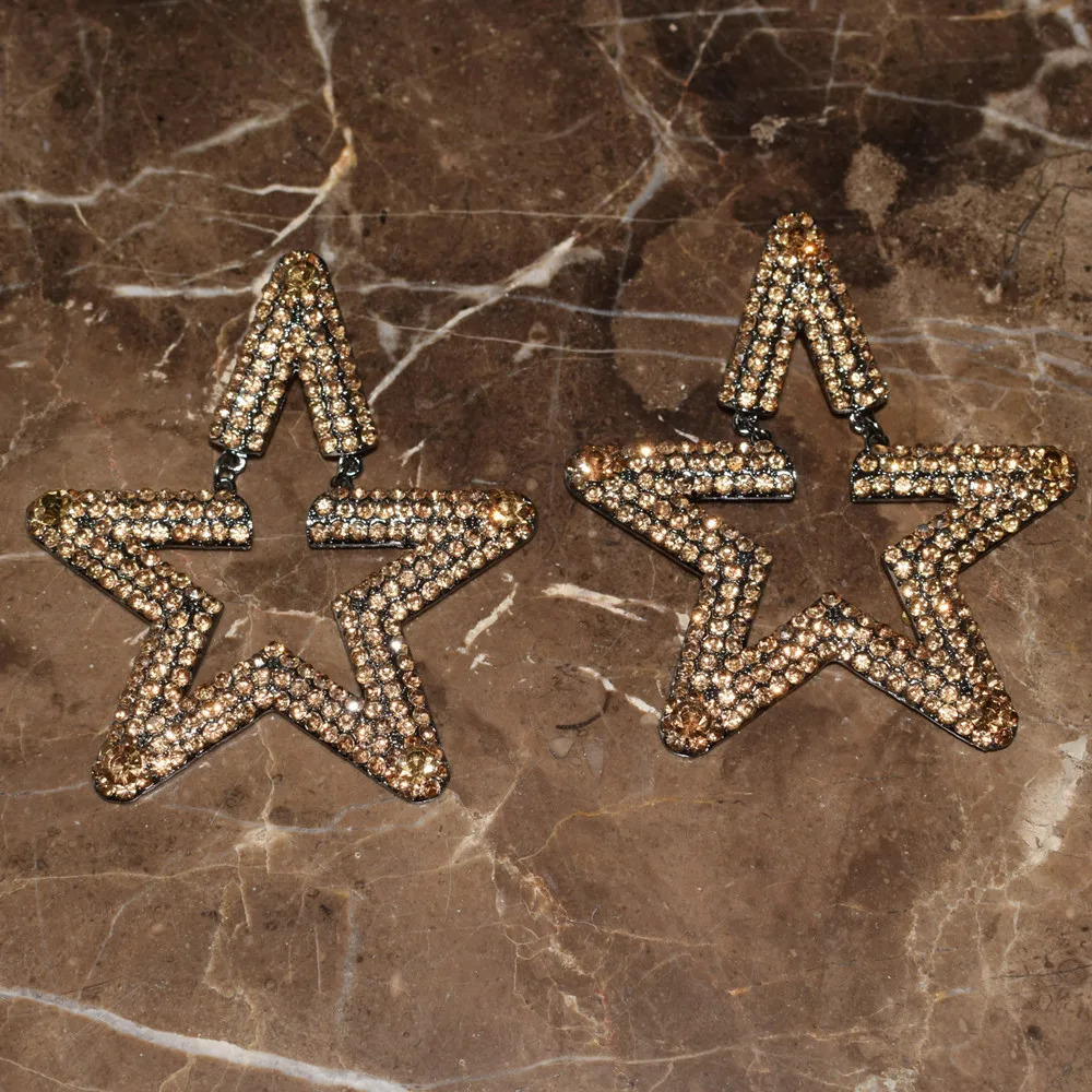 Baroque Style Alloy Rhinestone Star Pendant Dangle Earrings For Women Fashion Jewelry Maxi Girls Statement Earrings Accessories 250120