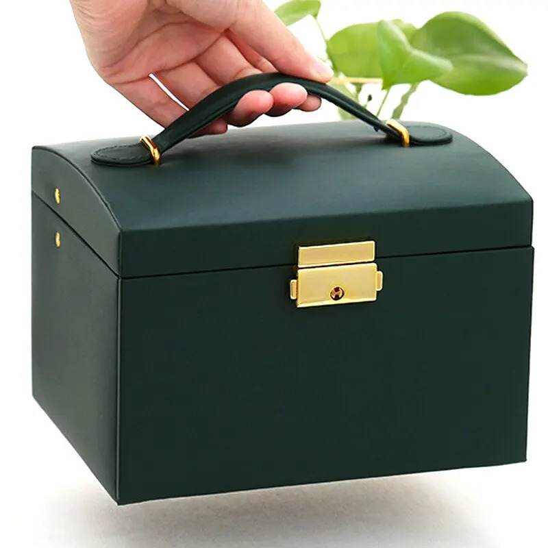 1pcs Multi Functional Three Layer Leather Drawer Style Jewelry Box Earrings Lock Jewelry Box 250117