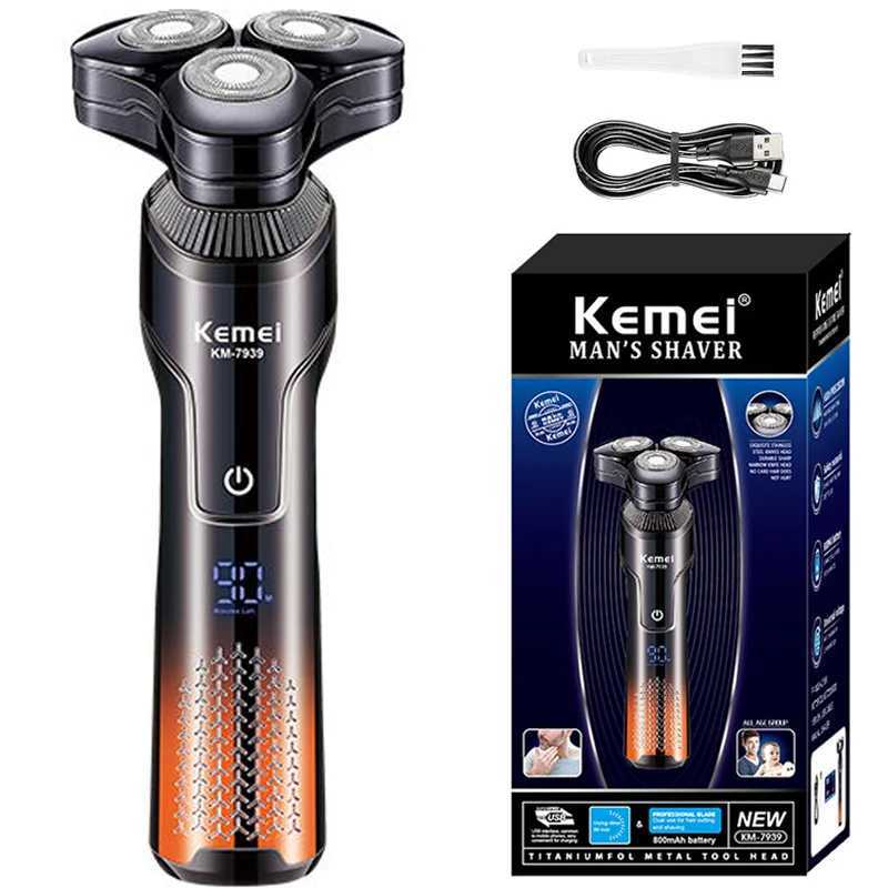 Kemei mens electric shaver for wet and dry beard electric shaver for charging LCD display screenW250117