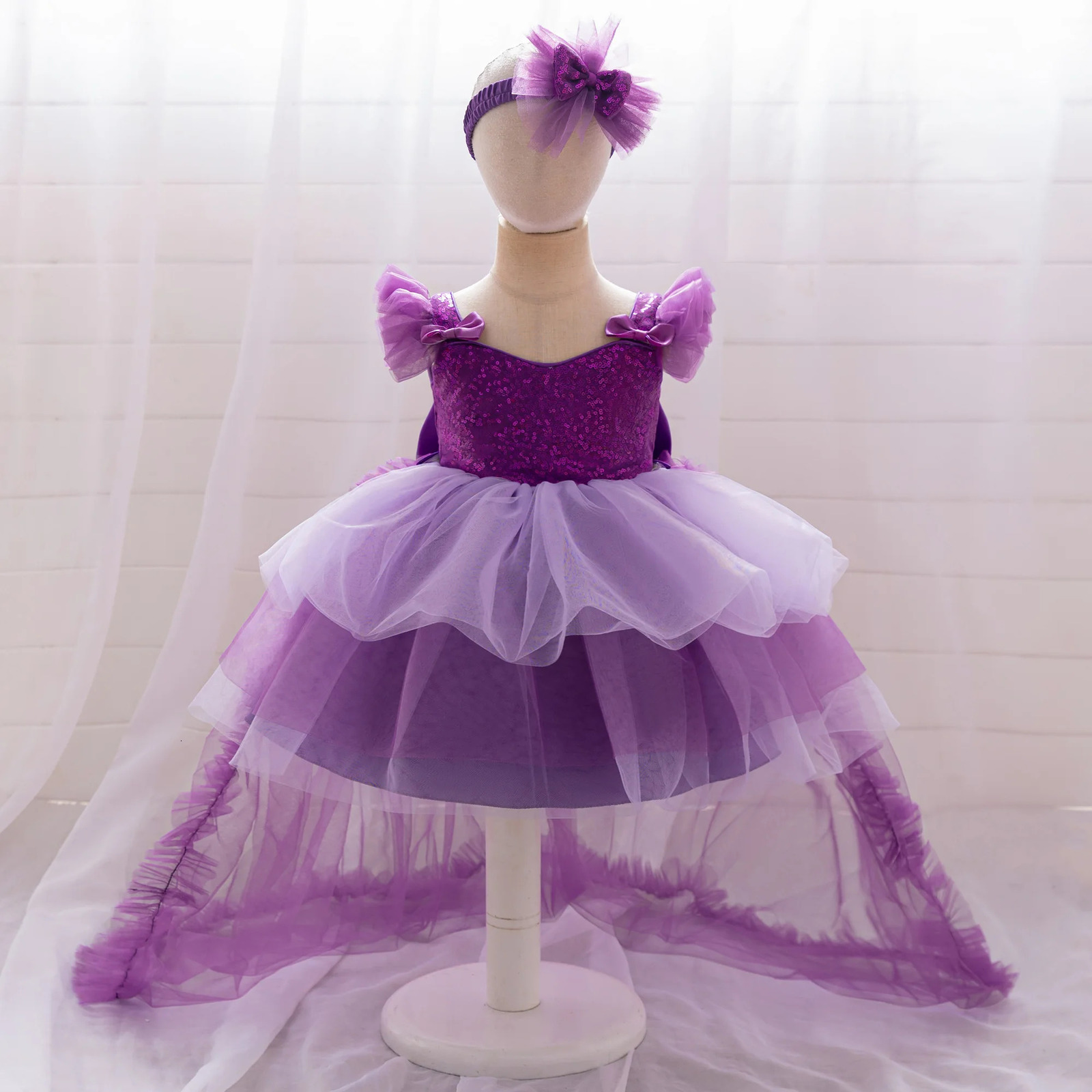 Sequin Bow Party Baby Girl Costume Toddler 1st Birthday Wedding Prom Princess Dress Kids Lace Wedding Mermaid Halloween Costumes 250120