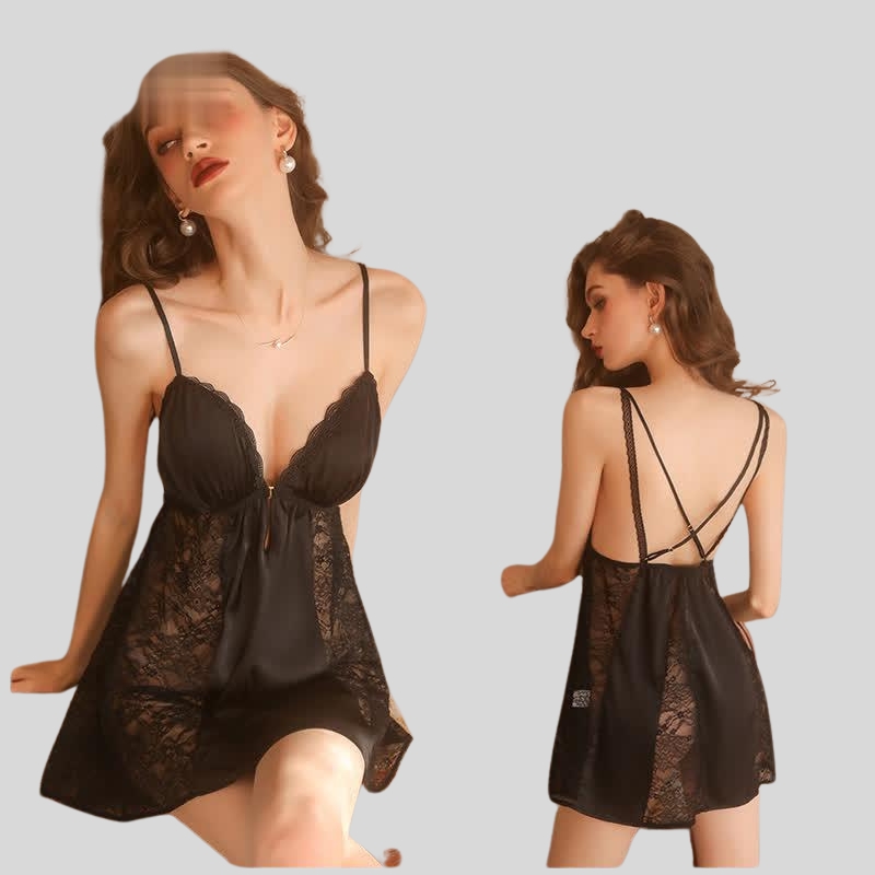 New hot-selling sexy temptation lace halter V-neck suspender skirt strap robe comfortable loungewear set