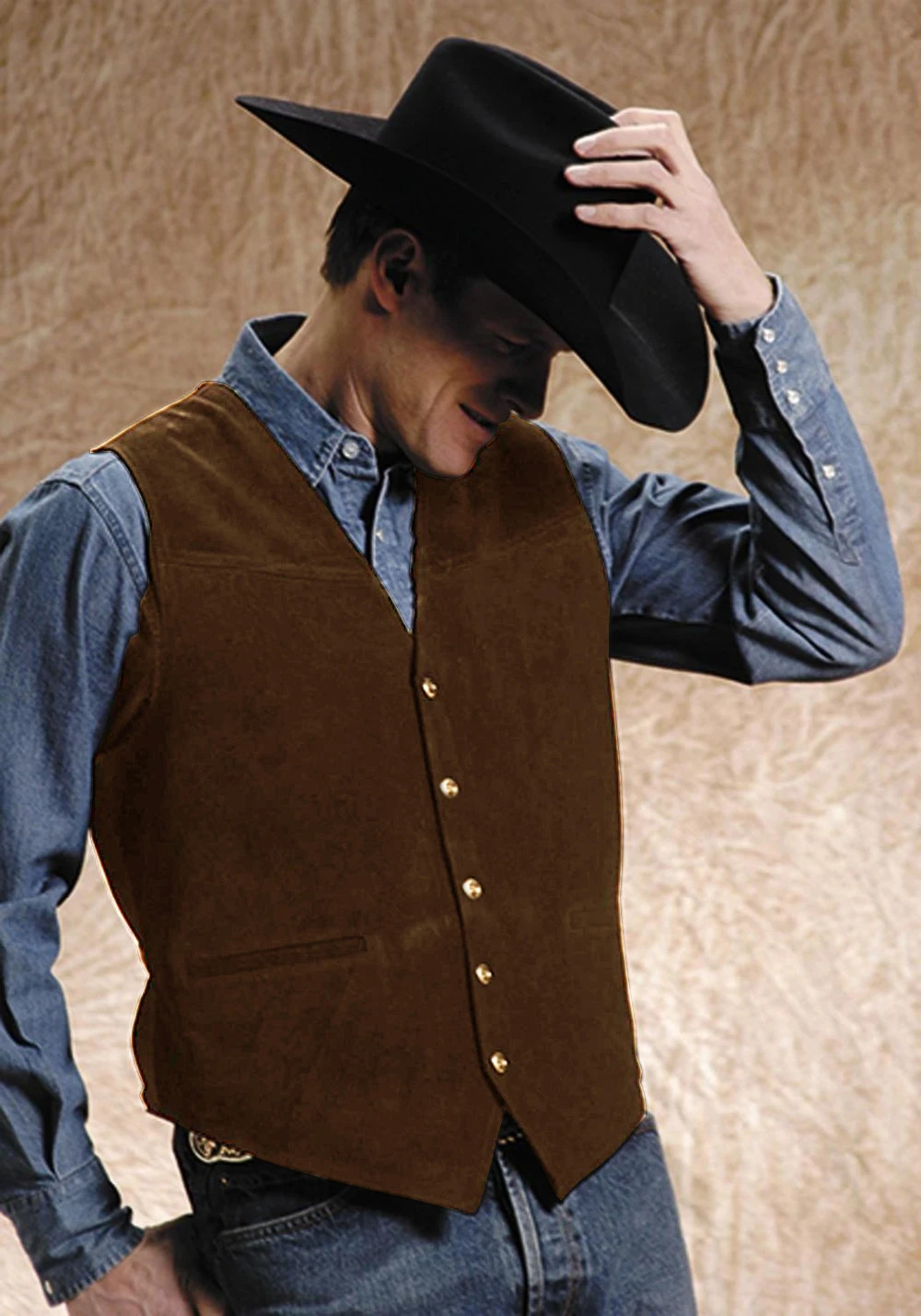 Mens Cow Leather Suit Vest Western Cowboy Style Waistcoat Steampunk 250108