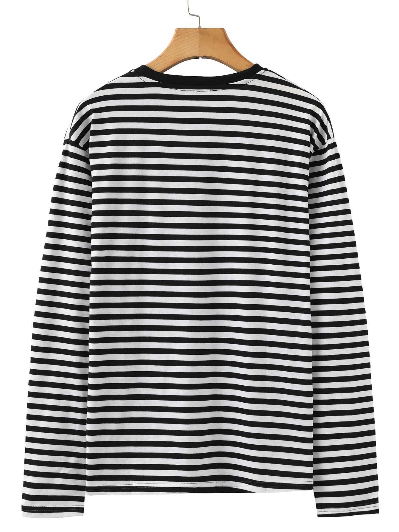 Mens casual striped crew collar T-shirt - comfortable stretch easy care classic spring/autumn style W250117