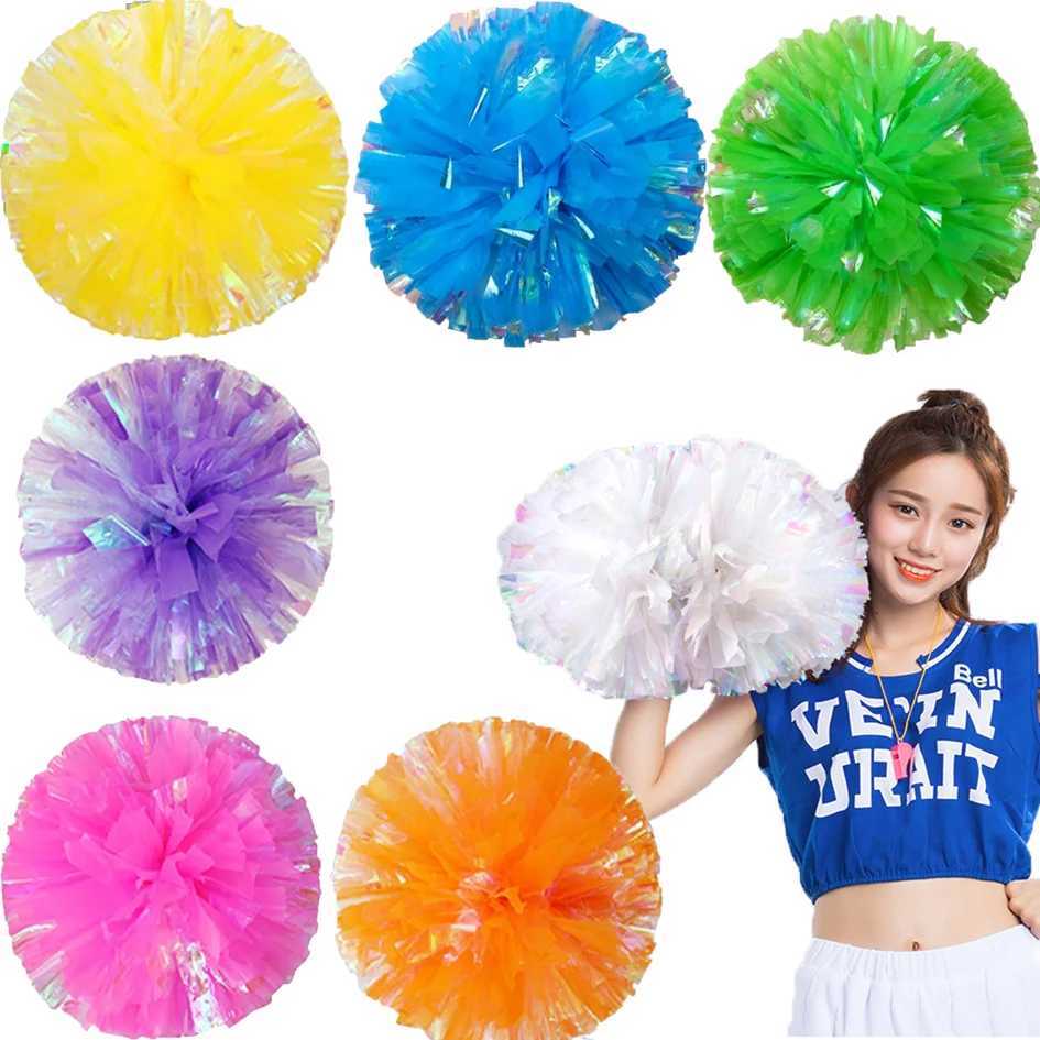 PC Plastic Handle Metallic Shine Streamer Pompoms Cheerleading Cheering Pom Ball Cheering Dance Decorator Club Sport SupplyW250121