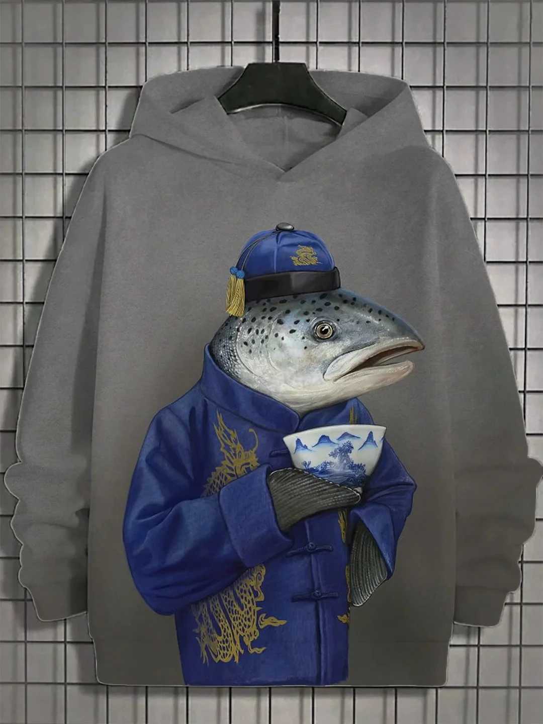 Funny Japanese Harajuku fashion mens hoodie casual y2k hoodie mens autumn and winter sea whale pattern sports hoodie W250117