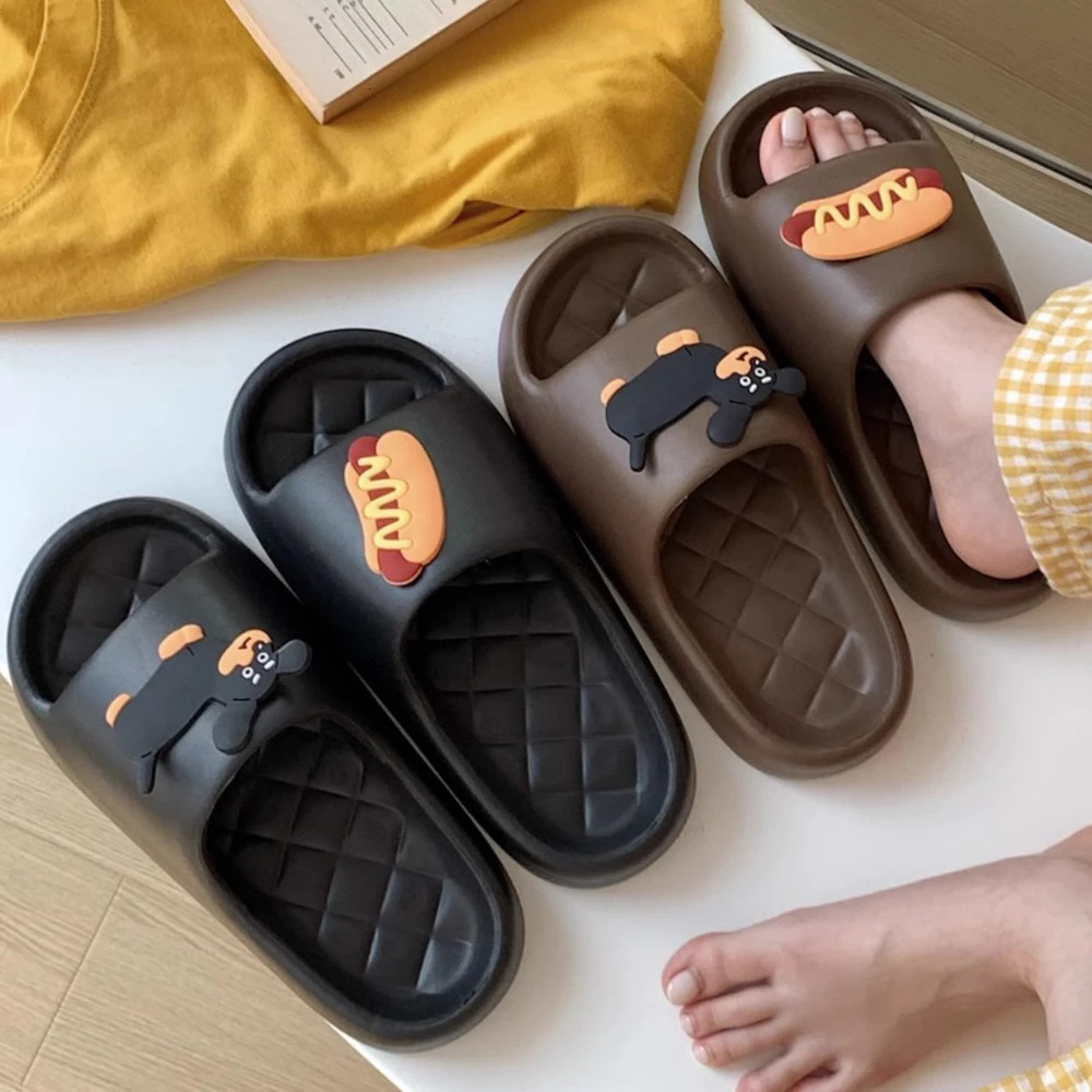 Cute Bear Design Thick Sole Women Slippers Slides Bathroom Beach Indoor Sandals Summer Couple Shoes 250117