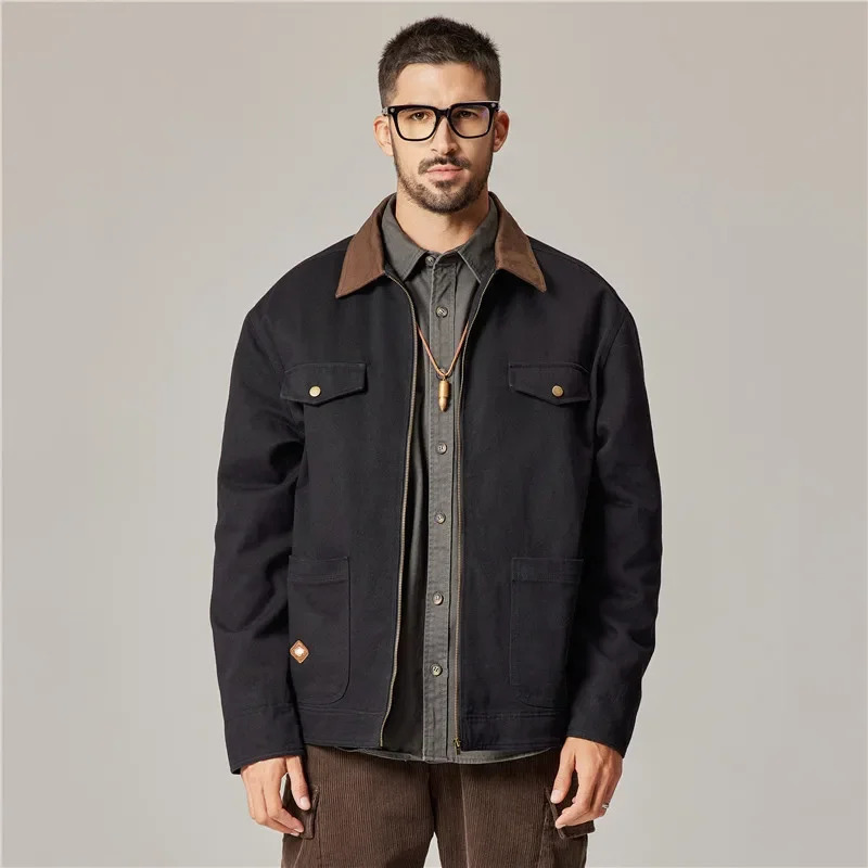 Twill Cotton Work Jacket For Men American Style Vintage Modern Casual Loose Fit Bib Trousers Spring Autumn Season Wear 250122