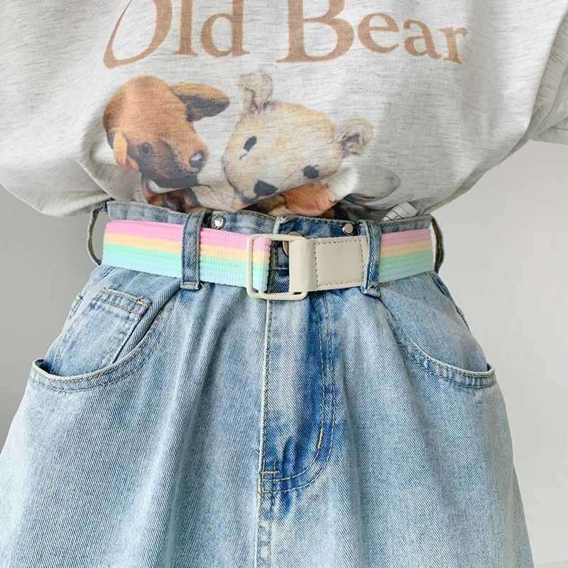Student canvas belt rainbow nylon belt outdoor girl belt jeans belt cute clothing accessories W250120