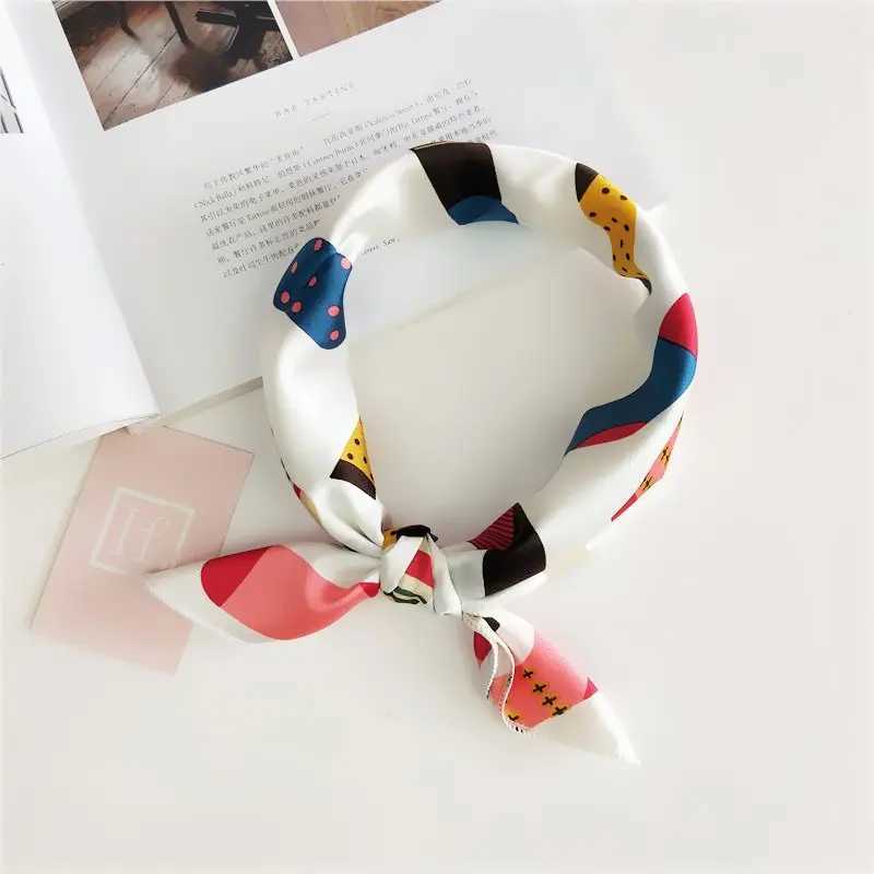 Women Striped Square Scarf Imitated Silk Scarves Leopard Steward Host Ladies Off Neckerchief Foulard Bandana 50*50cm W250118