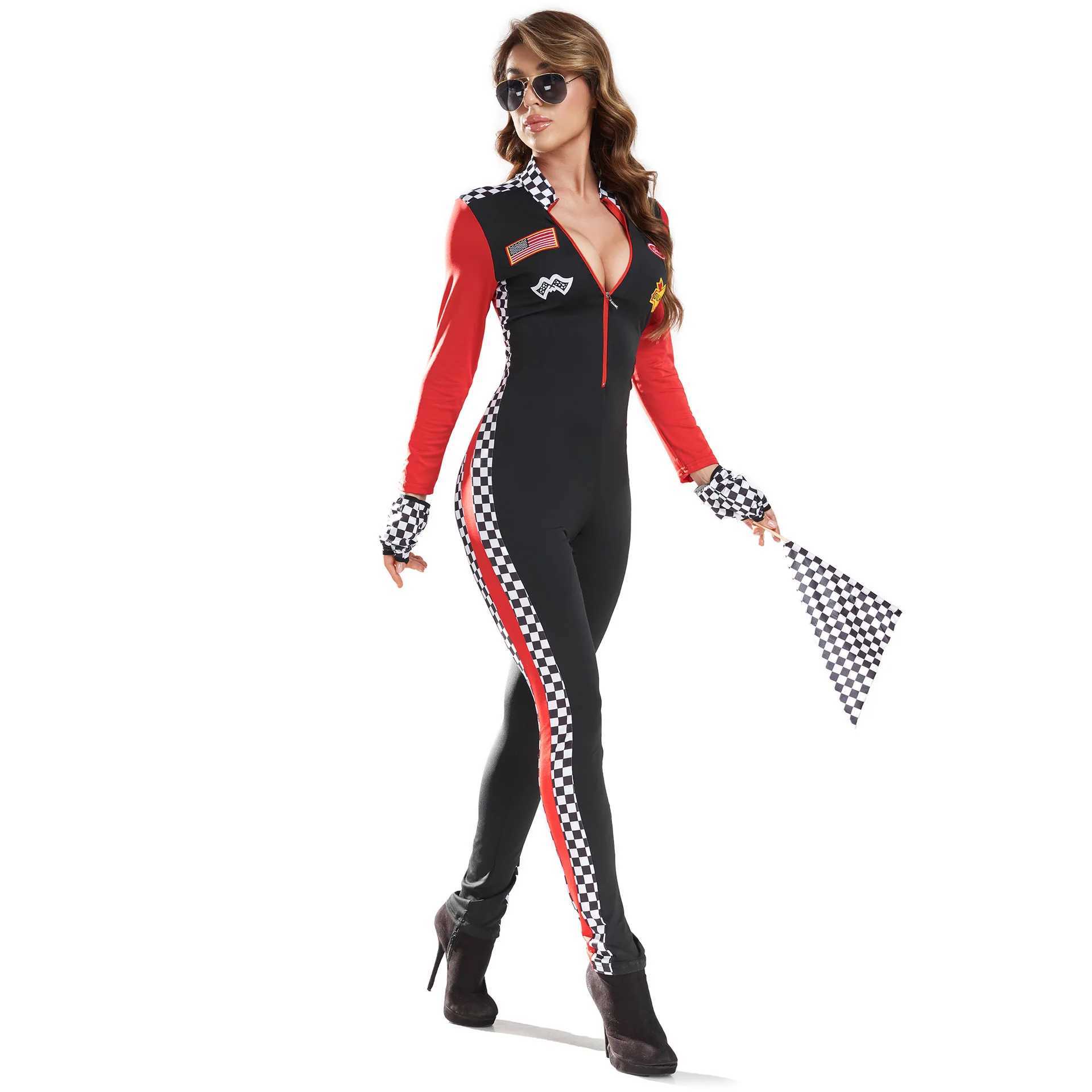 Cosplay Sexy Race Car Driver Halloween Costumes Women Sexy Racing Jumpsuit Long Sleeves Racer Girl Uniform Cheerleaders CostumeW250121