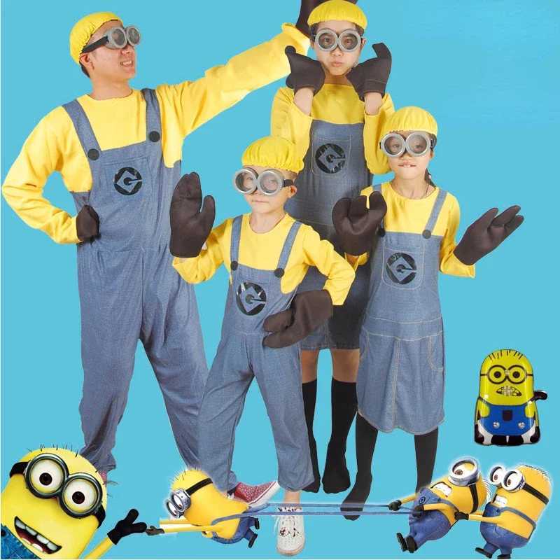 Anime Minions Full Family Cosplay Costume Boy Girl Dress Kids Adult Jumpsuits Masquerade Despicable Me Carnival Party Dress Up W250117