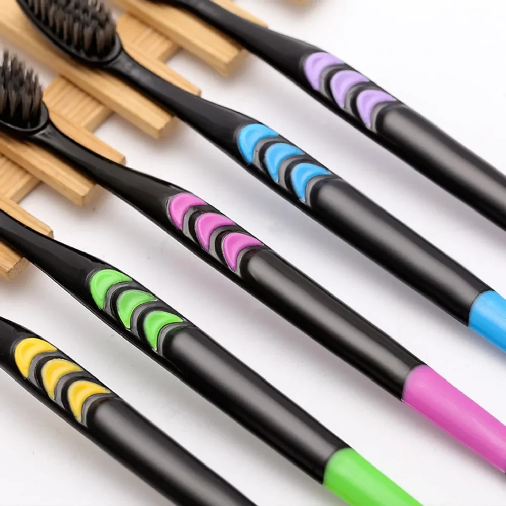 10PC Personal Environmental Bamboo Charcoal Toothbrush for Oral Health Low Carbon Medium Soft Bristle Wooden Handle 250115