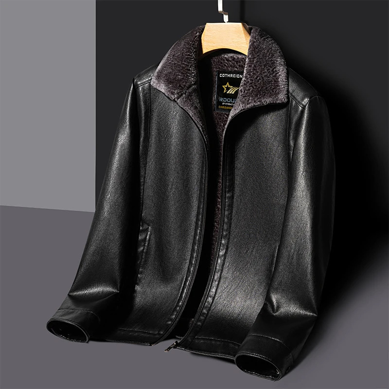 YN-2365 Autumn/Winter Mens Natural Leather Jacket Thickened Fur Integrated Business Casual Top Black Coffee Middle Aged Youth 250120