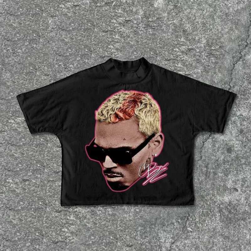 Fashion rapper graphic printing casual cut T-shirt mens Y2K summer short sleeved retro oversized T-shirt womens top W250117
