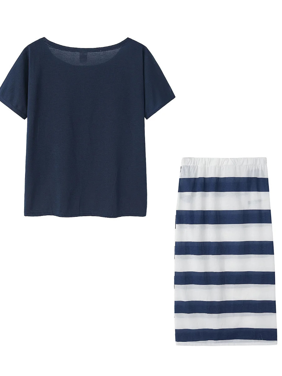 LW Plus Size matching sets Two Piece dress Letter Print Striped Skirt Set Fashion Casual Summer TopsBottoms Matching Outfi 250122
