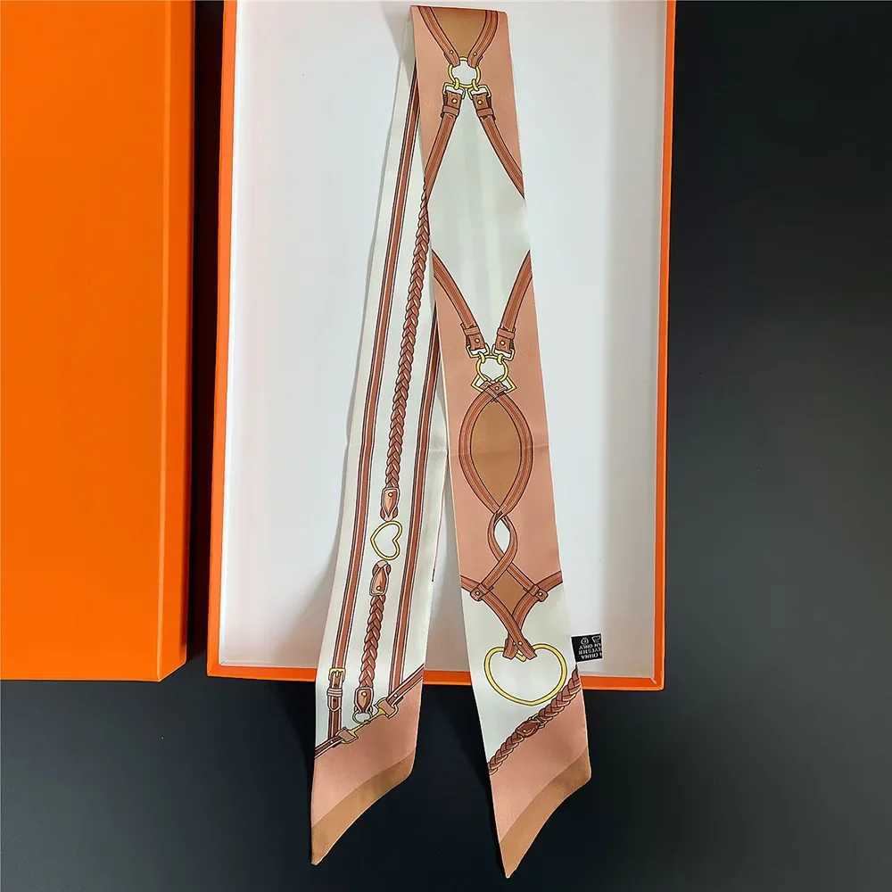 2024 New Luxury Polyester Silk Scarf Chain Printing Womens All Seasons Decorative Thin Scarf Headband 90*5cm W250118