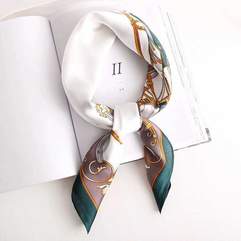 1pcs 70cm Green Carriage Pattern Silk Scarf Women Simulated Silk Trend Versatile Heaear Bag Decoration Clothing Square Scarf W250118