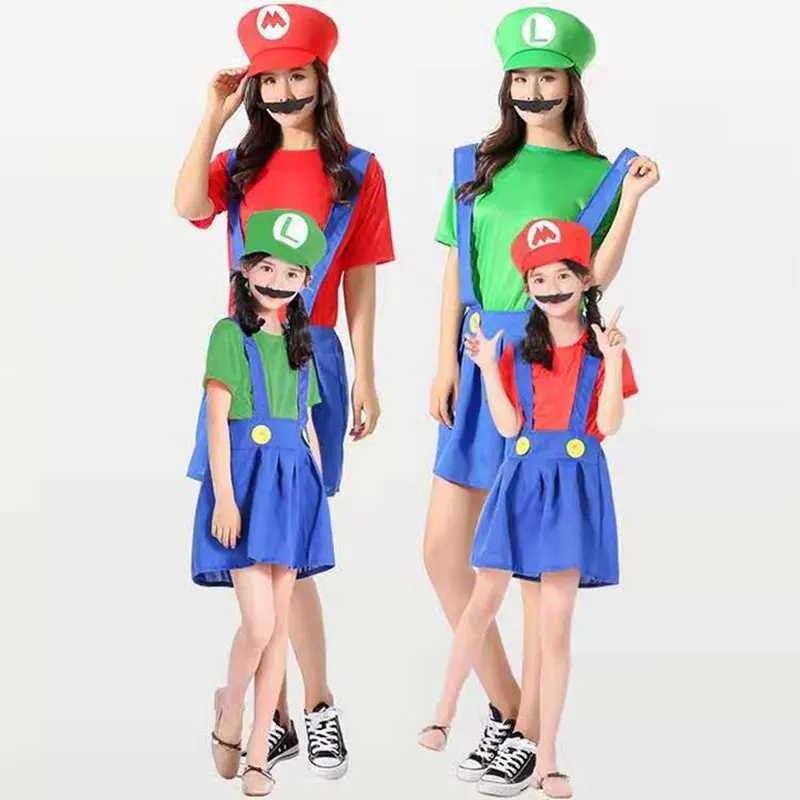 Super Luigi Brothers cosplay costume Marios adult children jumpsuit beard hat Knapsack set Halloween costume W250117