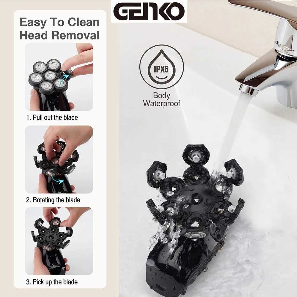 GENKO 5 In 1 7D Mens Rechargeable Bald Head Electric Shaver 7 Floating Heads Beard Nose Ear Hair Trimmer Razor Clipper Facial BW250117