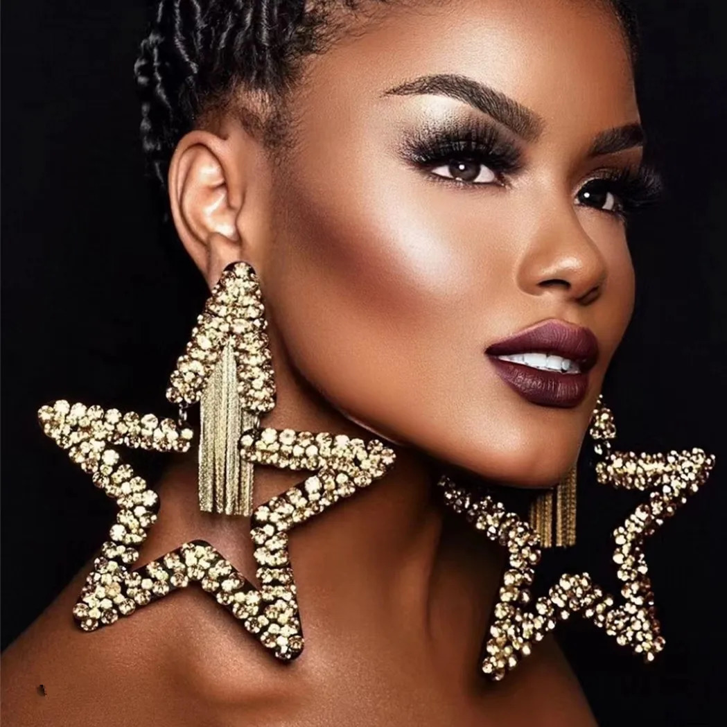 Baroque Style Alloy Rhinestone Star Pendant Dangle Earrings For Women Fashion Jewelry Maxi Girls Statement Earrings Accessories 250120