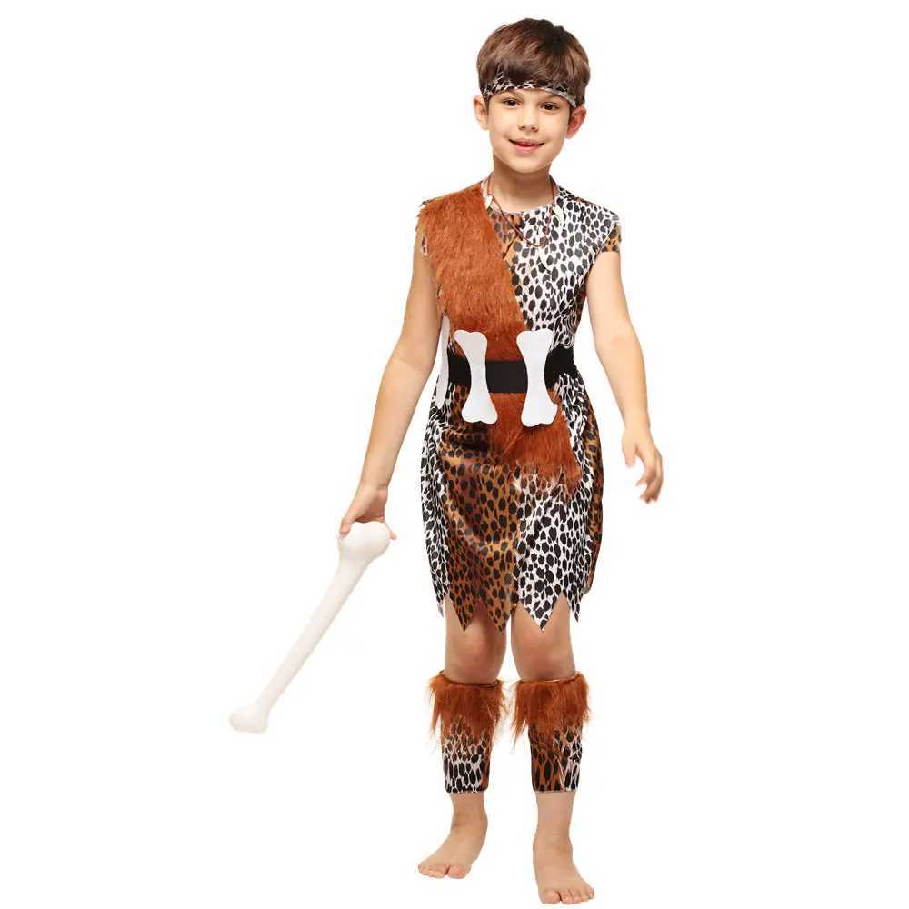 Kids Child Historical Stone Age Caveboy Cavegirl Costume Cave Boys Girls Primitive Cosplay Halloween Cosplay Costumes W250117