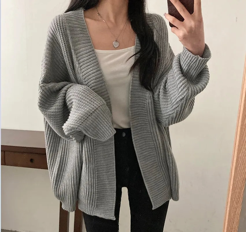 Slouchy Cardigan Knitted Drop Shoulder Long Sleeve Ribbed Open Front Sweater Jacket Women Teengirl Fall Winter Basic Outfit 250109