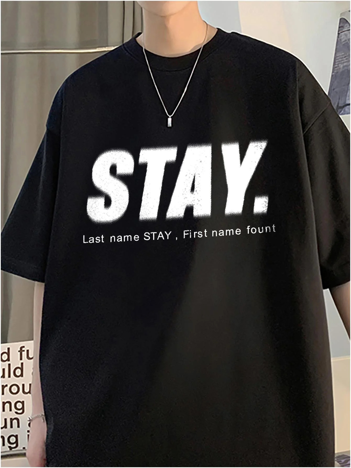 Korean Style Men Tops Kpop Streetwear STAY Print Cotton Male Tees Oversize Casual Unisex Tshirts Y2k Harajuku 250122
