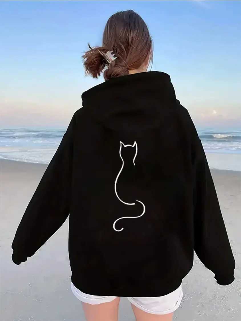 Women Funny Cat Graphic Sweatshirts Animal Autumn Hoodies Womens Clothing Kawaii Female Harajuku Y2K Womens Crewneck Sweatshirt W250117