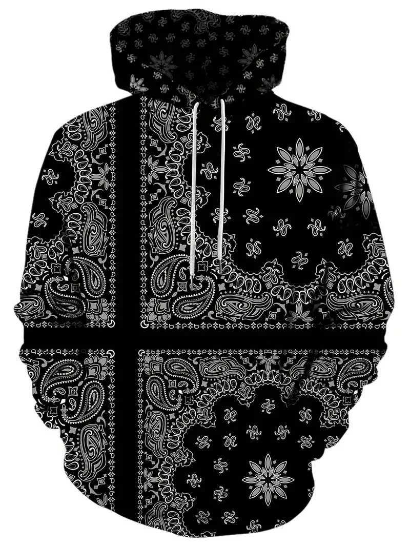 Hoodie Cashew Pattern Graphic Hooded Shirt Sweatshirt For Men Y2k Harajuku Casual Streetwear Long Sleeve Tops Mens Clothing W250117
