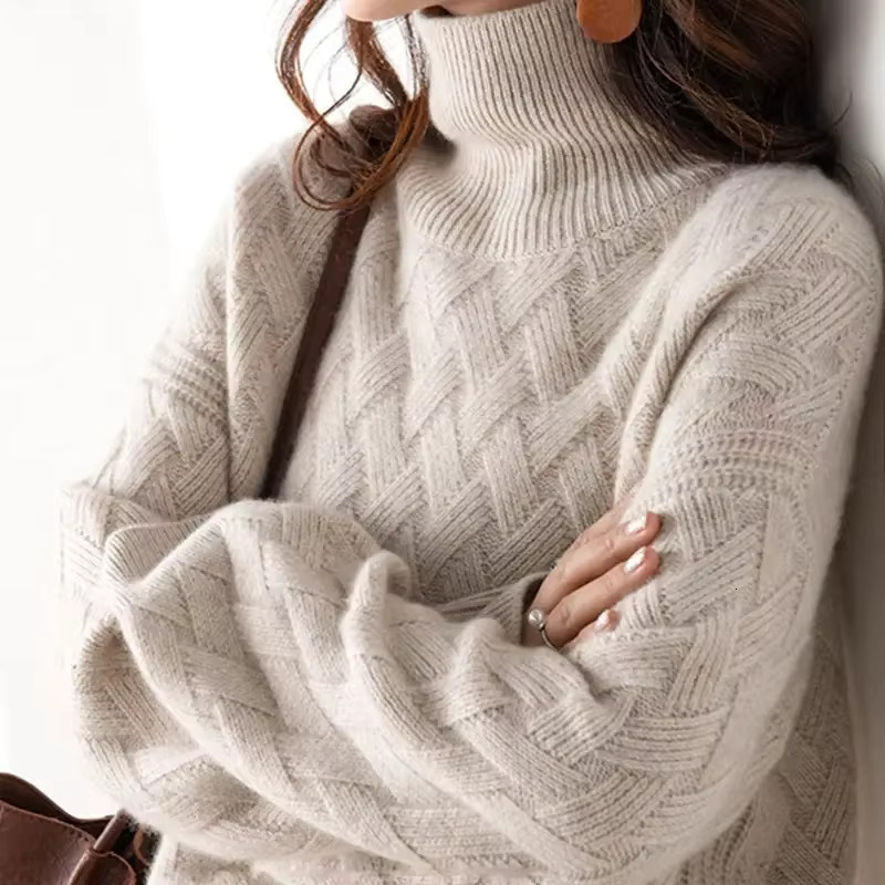 Turtleneck Thread Warm Female Autumn Winter 2024 Thick Version Of Loose Lazy Knit Bottom Shirt Women Oversized Sweater