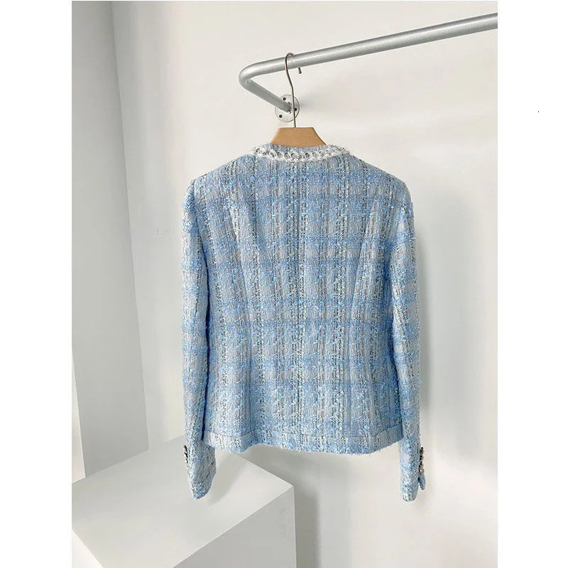 2023 Autumn Blazer Women Small Fragrant Woven Tweed Gentle Elegant Short Qulited Plaid Jacket Office Lady Cardigan Tops Coat 250113