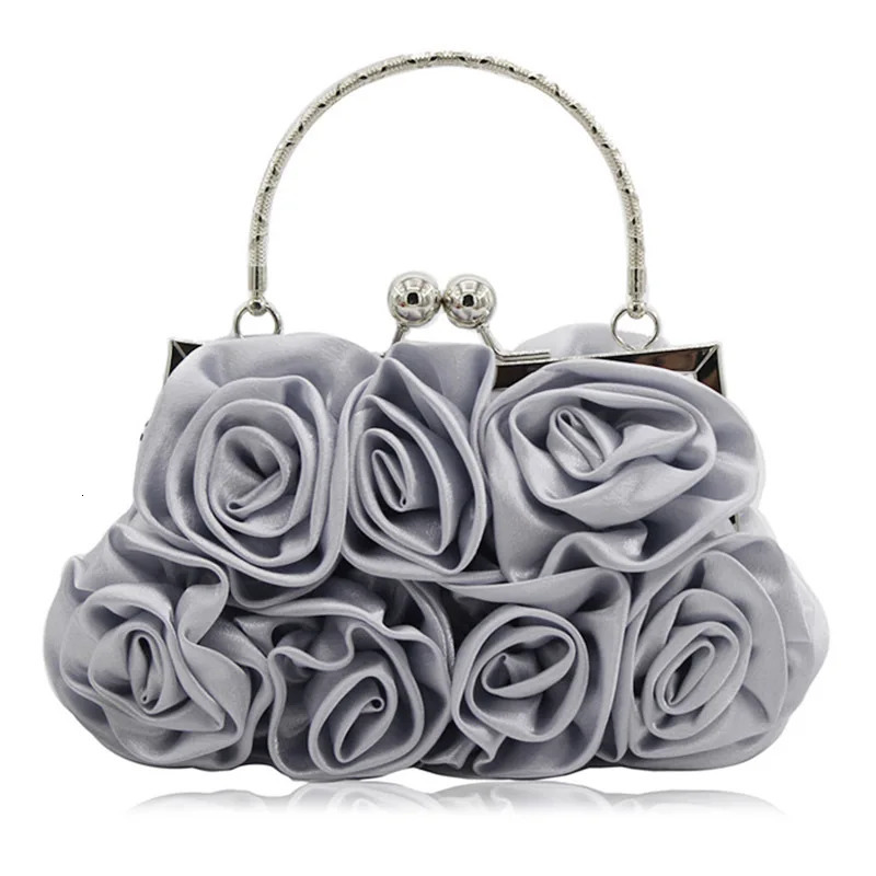XIYUAN Fashion Women Clutches Rose Flower Solid Color Handbag Casual Party Wedding Evening Bag Bridal Purse Champagne Bag 250118