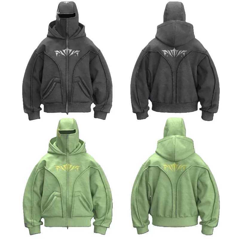 Heavy zipper hooded sweater 2024 high street y2k retro double hooded fashionable couple loose casual cardigan jacket top W250117